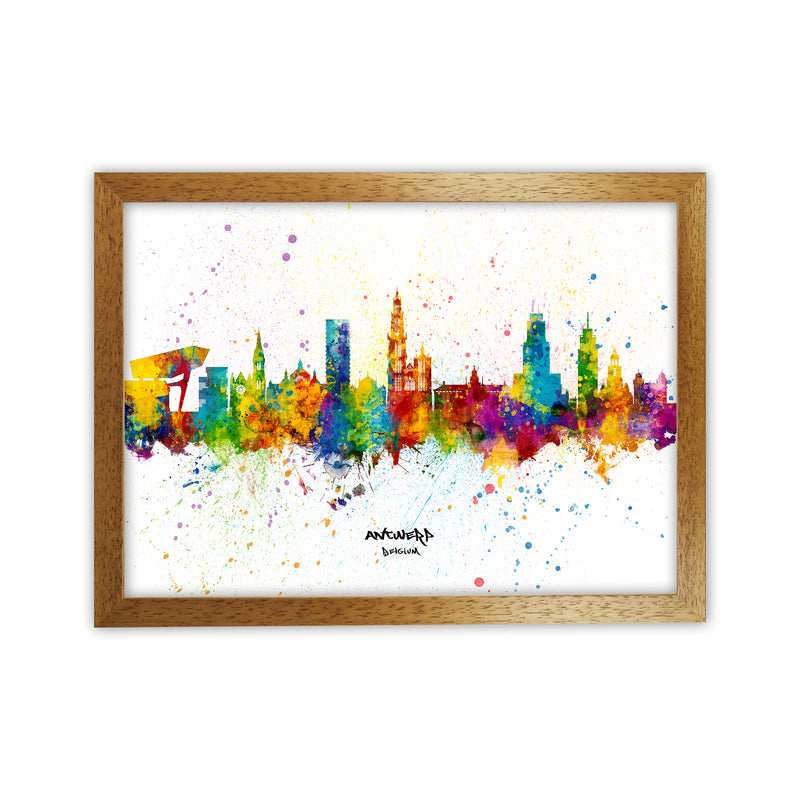 Antwerp Belgium Skyline Splash Art Print by Michael Tompsett Oak Grain