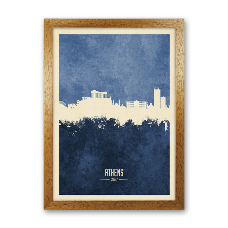 Athens Greece Skyline Portrait Navy Art Print by Michael Tompsett Oak Grain