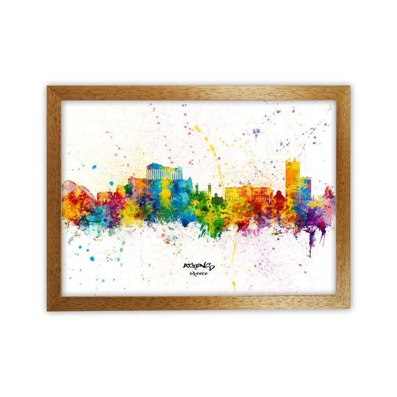 Athens Greece Skyline Splash Art Print by Michael Tompsett Oak Grain