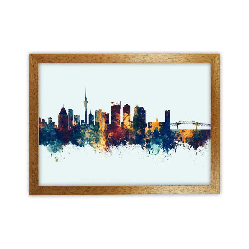Auckland New Zealand Skyline Blue Orange Art Print by Michael Tompsett Oak Grain