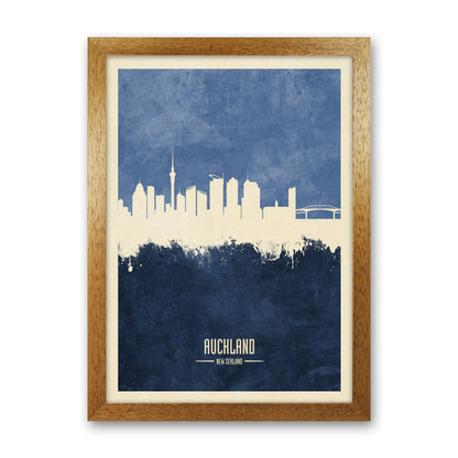 Auckland New Zealand Skyline Portrait Navy Art Print by Michael Tompsett Oak Grain