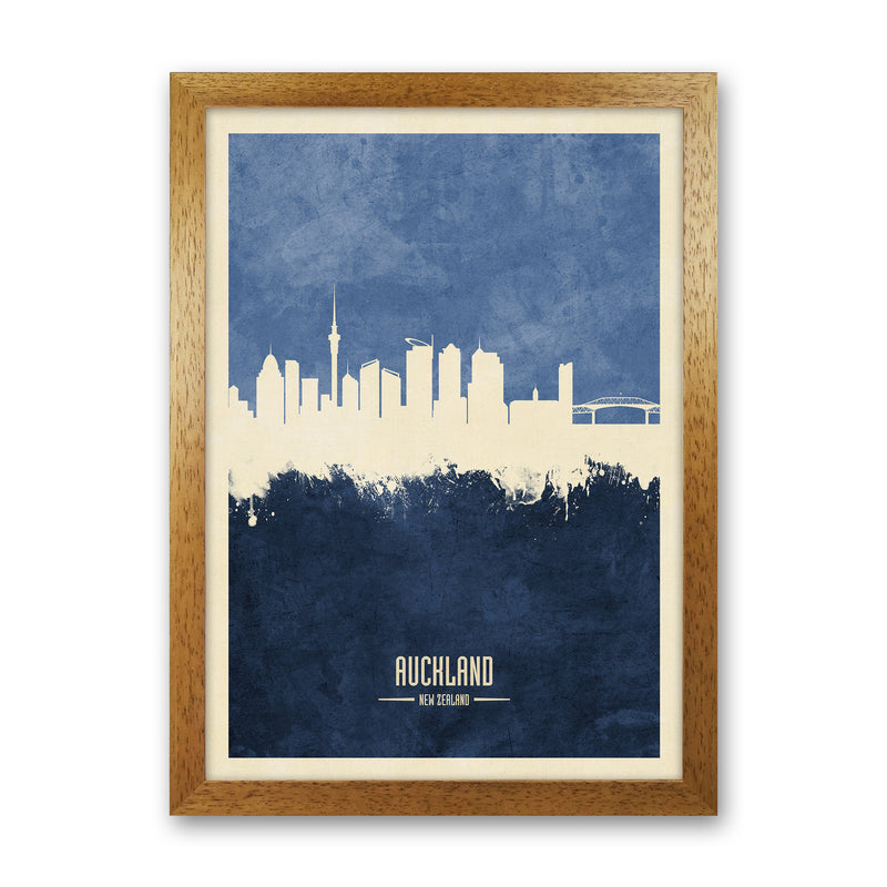 Auckland New Zealand Skyline Portrait Navy Art Print by Michael Tompsett Oak Grain