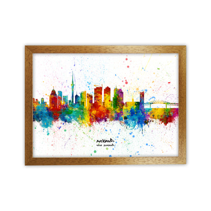 Auckland New Zealand Skyline Splash Art Print by Michael Tompsett Oak Grain