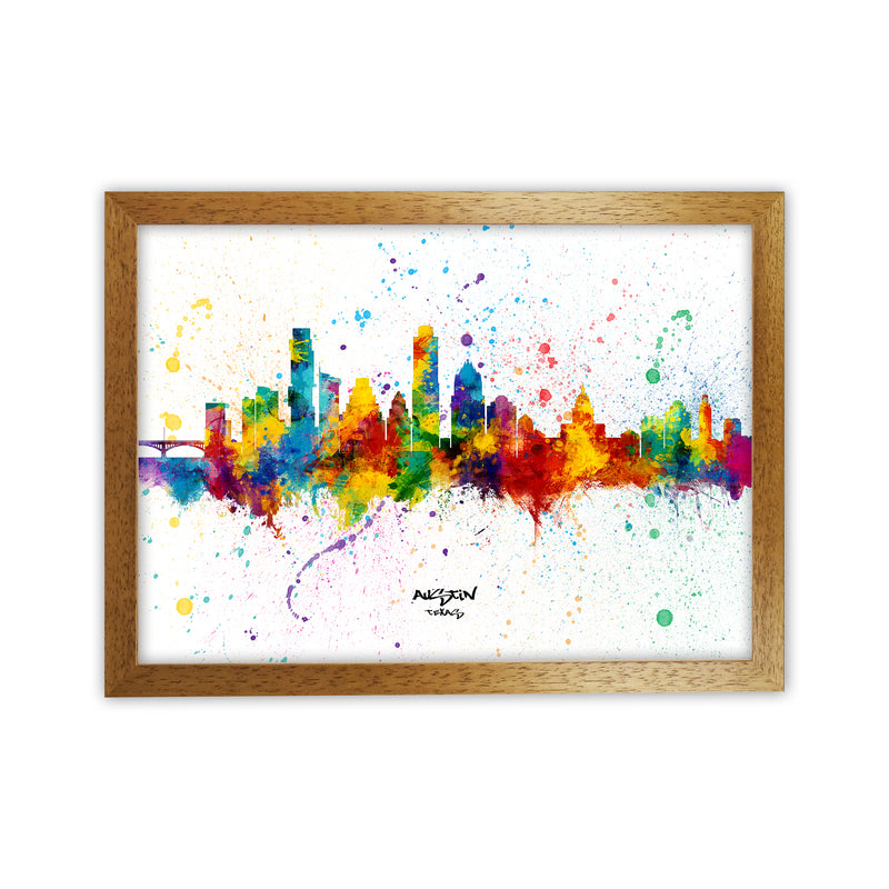 Austin Texas Skyline Splash Art Print by Michael Tompsett Oak Grain