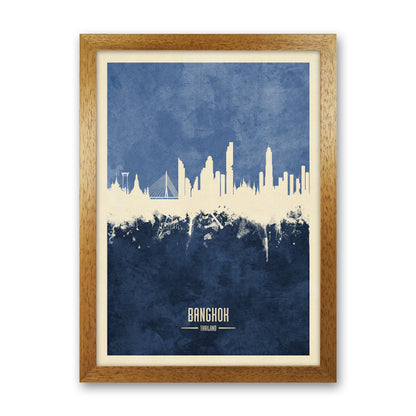 Bangkok Thailand Skyline Portrait Navy Art Print by Michael Tompsett Oak Grain