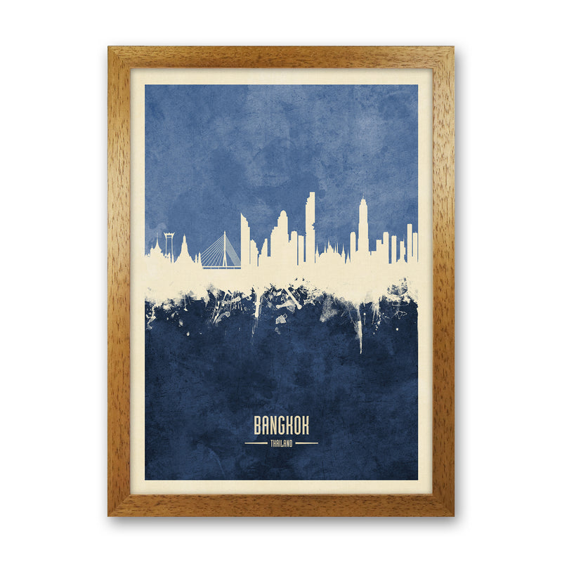 Bangkok Thailand Skyline Portrait Navy Art Print by Michael Tompsett Oak Grain