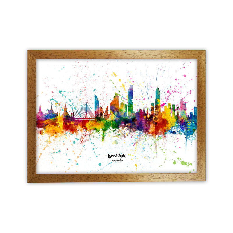 Bangkok Thailand Skyline Splash Art Print by Michael Tompsett Oak Grain