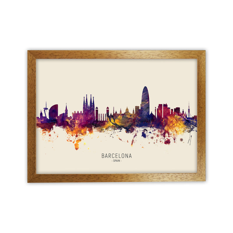 Barcelona Spain Skyline Autumn City Name Art Print by Michael Tompsett Oak Grain