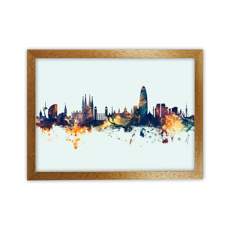 Barcelona Spain Skyline Blue Orange Art Print by Michael Tompsett Oak Grain