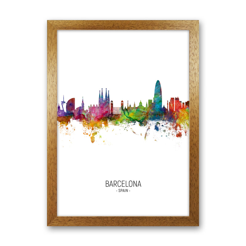 Barcelona Spain Skyline Portrait Art Print by Michael Tompsett Oak Grain