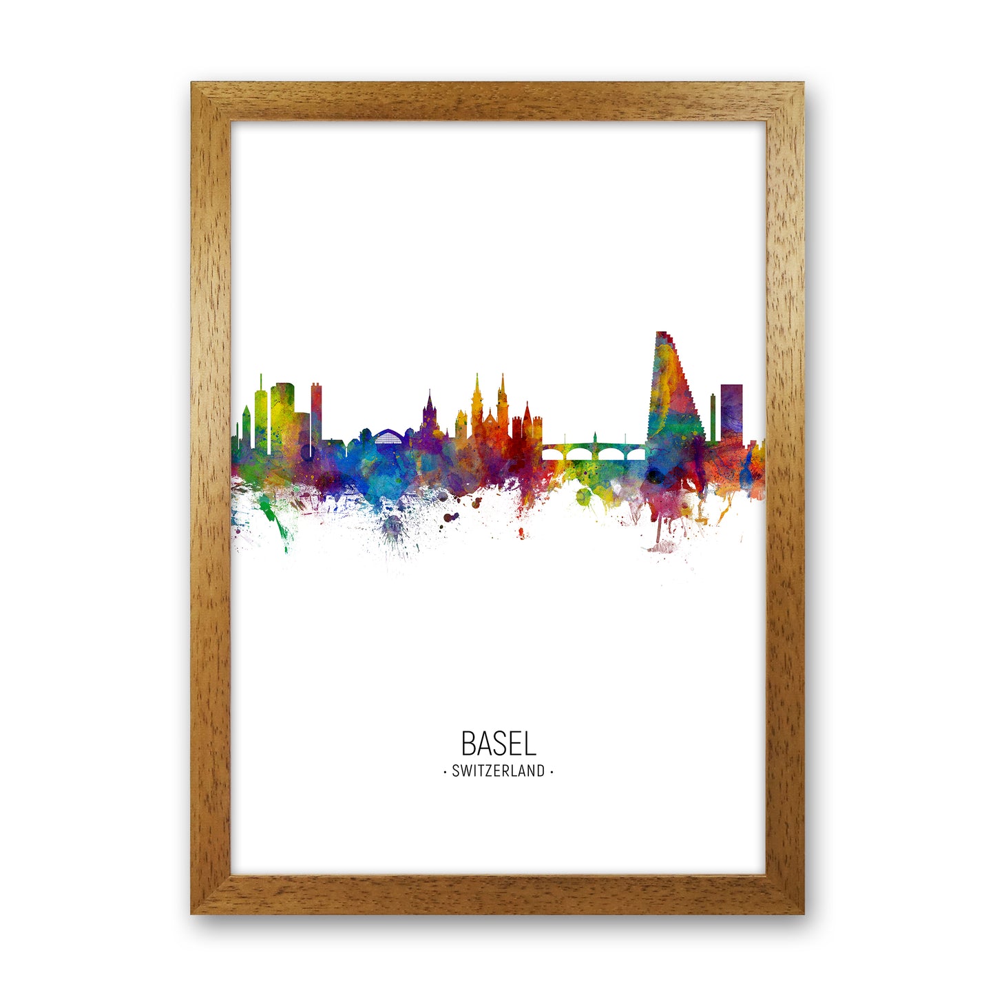 Basel Switzerland Skyline Portrait Art Print by Michael Tompsett Oak Grain