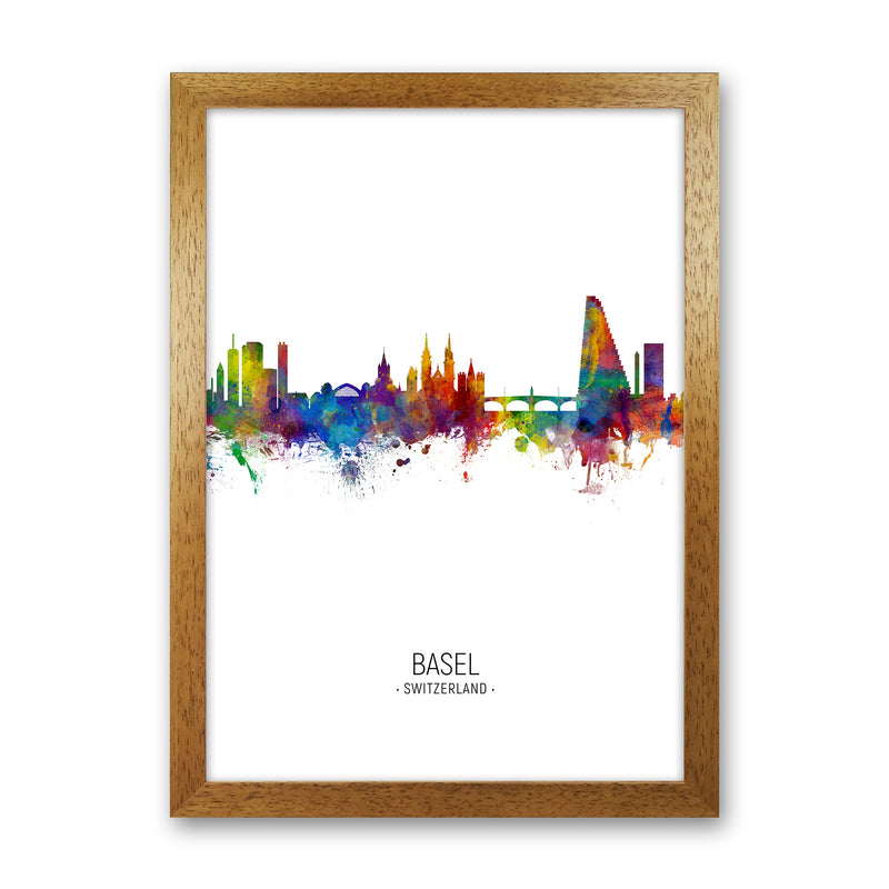 Basel Switzerland Skyline Portrait Art Print by Michael Tompsett Oak Grain