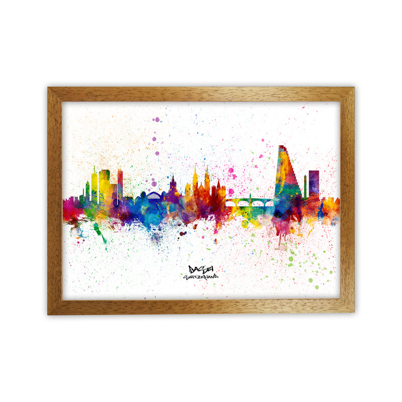 Basel Switzerland Skyline Splash Art Print by Michael Tompsett Oak Grain