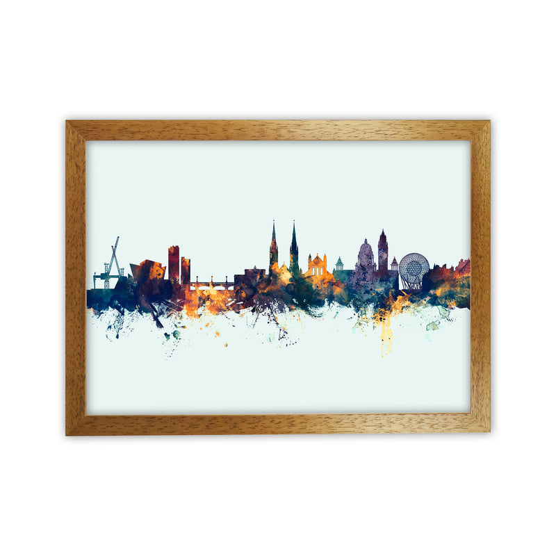 Belfast Northern Ireland Skyline Blue Orange Art Print by Michael Tompsett Oak Grain