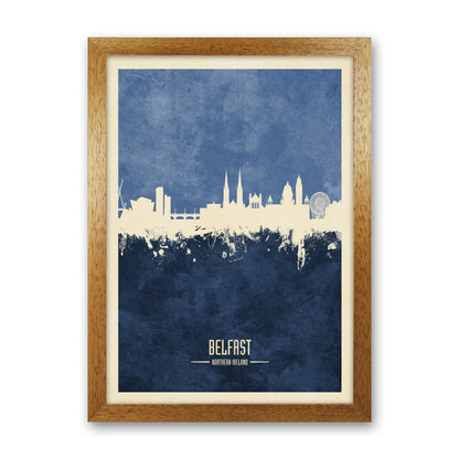 Belfast Northern Ireland Skyline Portrait Navy Art Print by Michael Tompsett Oak Grain