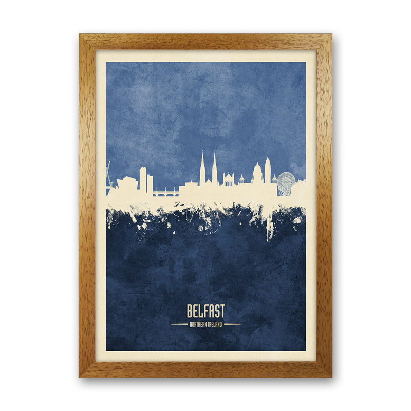 Belfast Northern Ireland Skyline Portrait Navy Art Print by Michael Tompsett Oak Grain