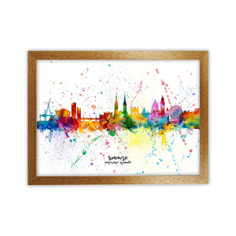 Belfast Northern Ireland Skyline Splash Art Print by Michael Tompsett Oak Grain