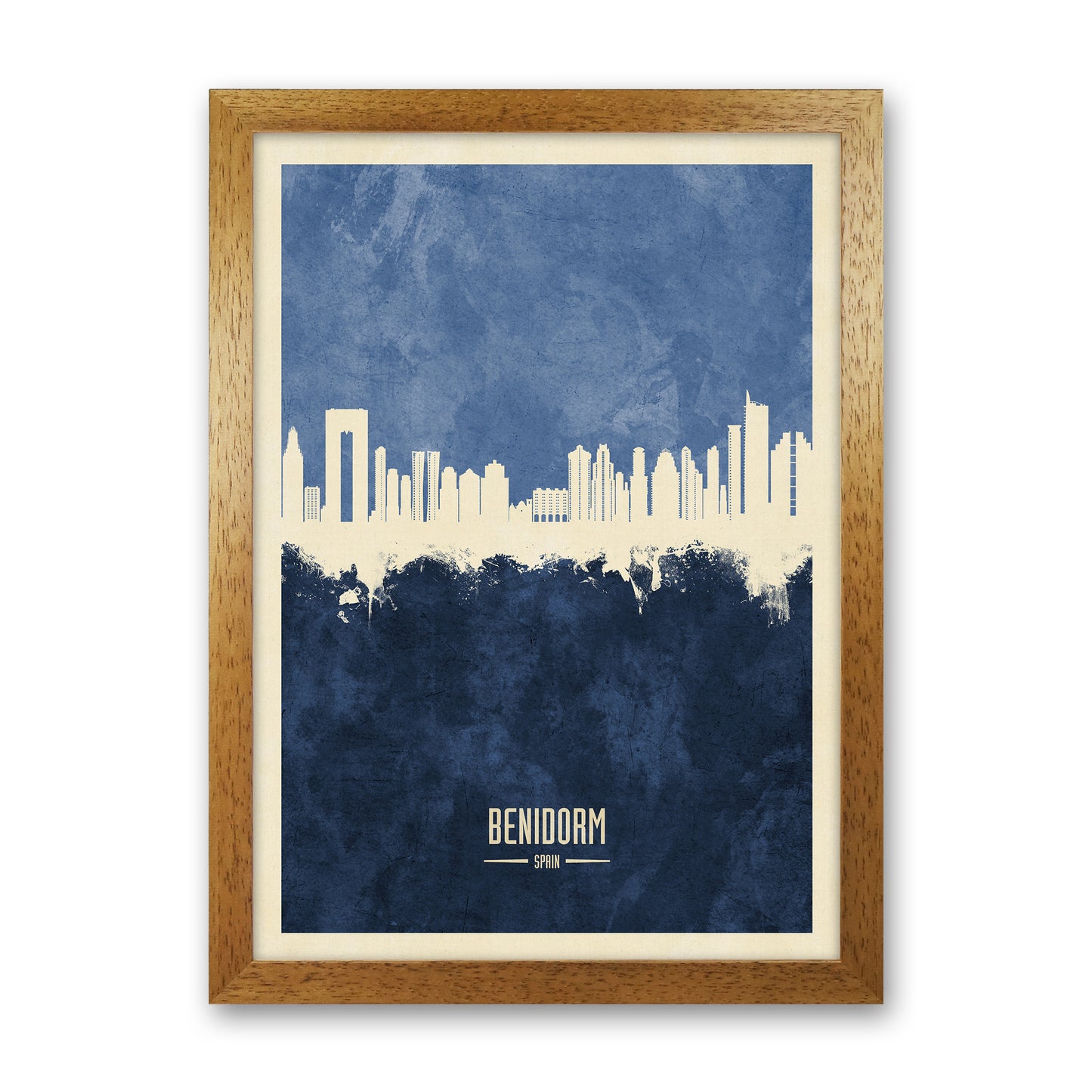 Benidorm Spain Skyline Portrait Navy Art Print by Michael Tompsett Oak Grain