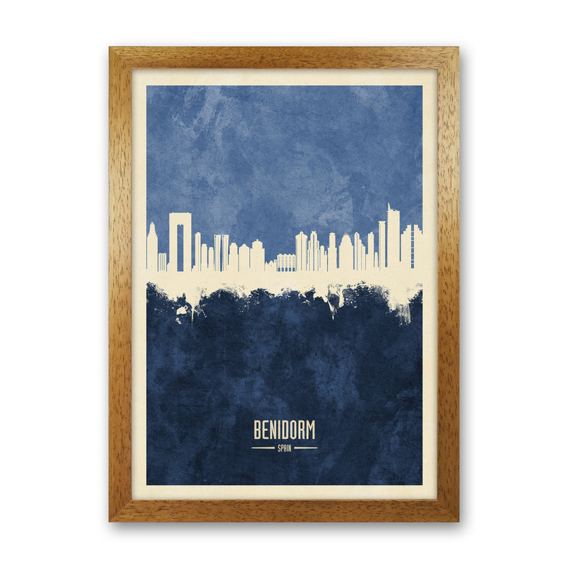 Benidorm Spain Skyline Portrait Navy Art Print by Michael Tompsett Oak Grain