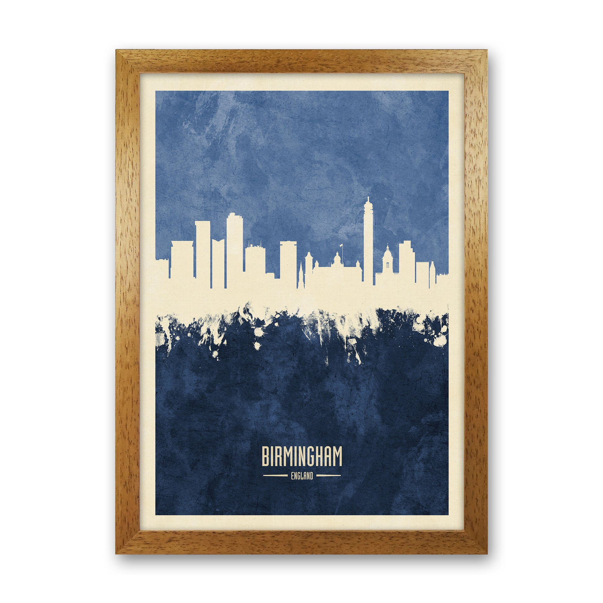 Birmingham England Skyline Portrait Navy Art Print by Michael Tompsett Oak Grain
