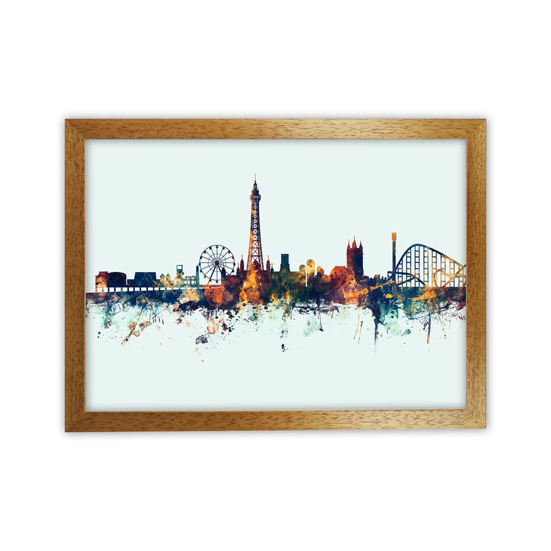 Blackpool England Skyline Blue Orange Art Print by Michael Tompsett Oak Grain