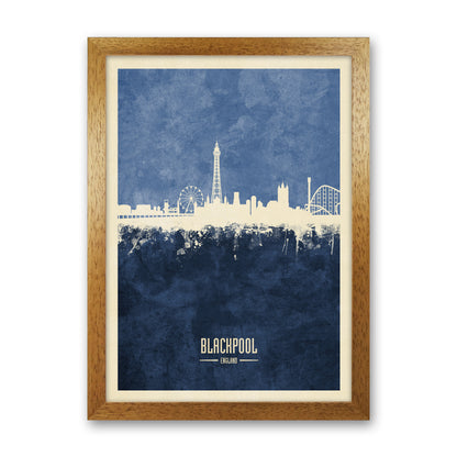 Blackpool England Skyline Portrait Navy Art Print by Michael Tompsett Oak Grain
