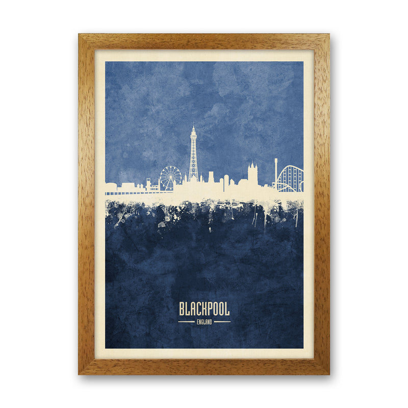 Blackpool England Skyline Portrait Navy Art Print by Michael Tompsett Oak Grain