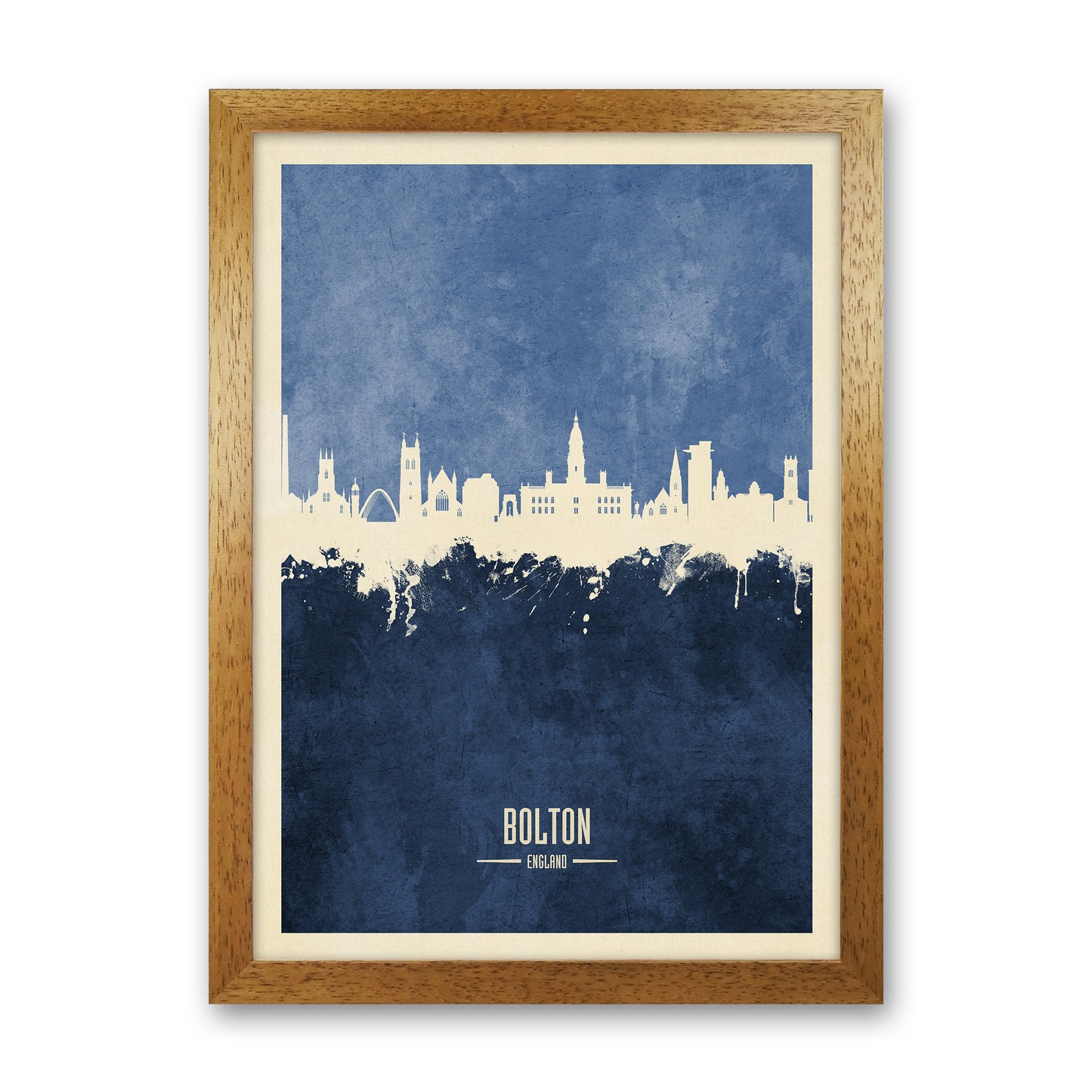 Bolton England Skyline Portrait Navy Art Print by Michael Tompsett Oak Grain