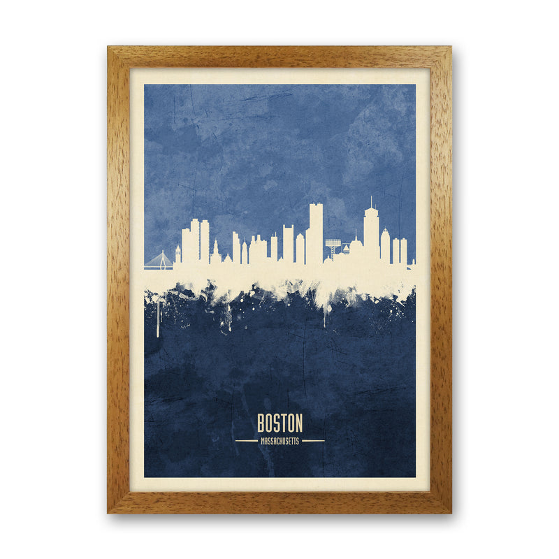 Boston Massachusetts Skyline Portrait Navy Art Print by Michael Tompsett Oak Grain
