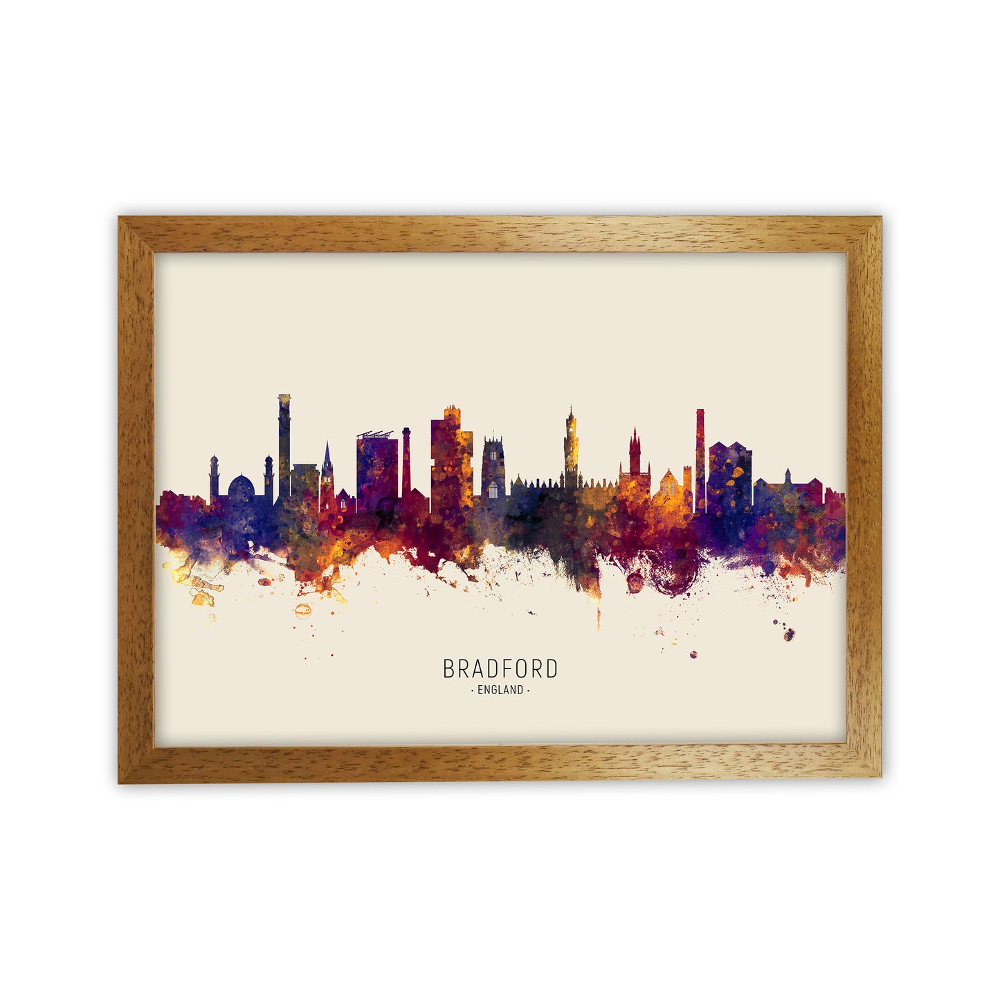 Bradford England Skyline Autumn City Name Art Print by Michael Tompsett Oak Grain