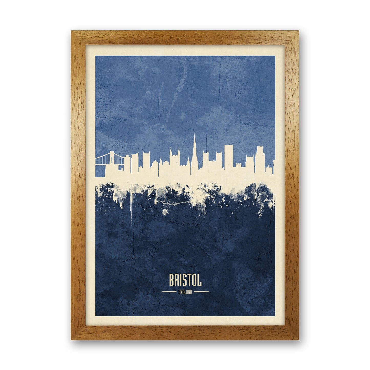 Bristol England Skyline Portrait Navy Art Print by Michael Tompsett Oak Grain