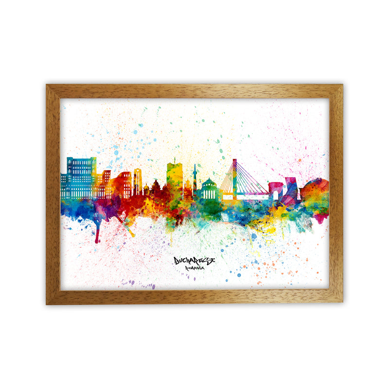 Bucharest Romania Skyline Splash Art Print by Michael Tompsett Oak Grain