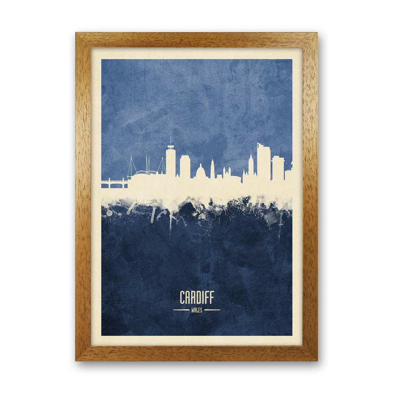 Cardiff Wales Skyline Portrait Navy Art Print by Michael Tompsett Oak Grain