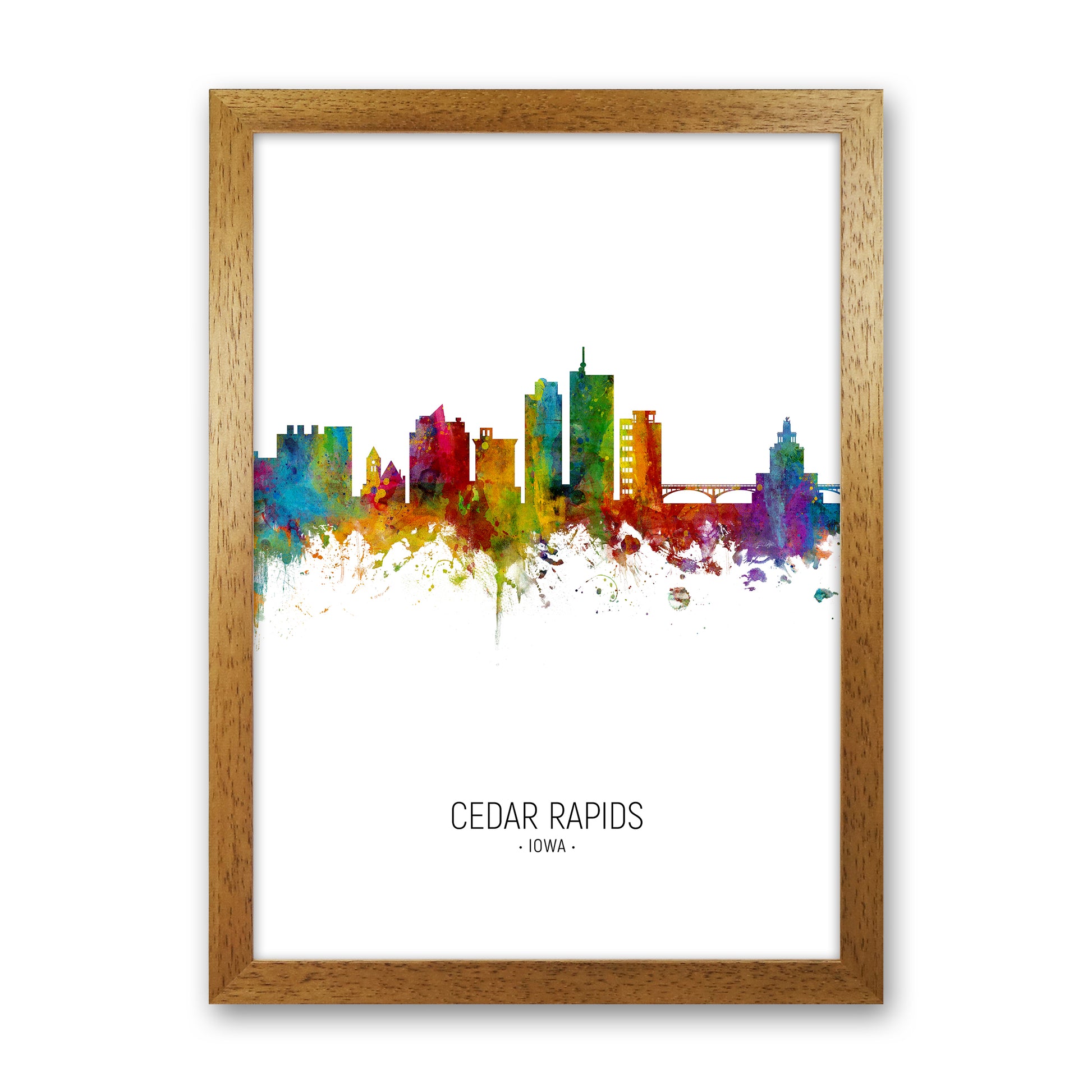 Cedar Rapids Iowa Skyline Portrait Art Print by Michael Tompsett Oak Grain