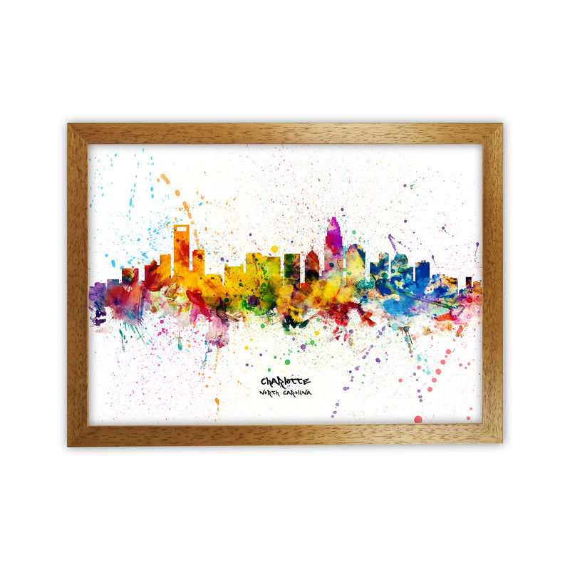 Charlotte North Carolina Skyline Splash Art Print by Michael Tompsett Oak Grain