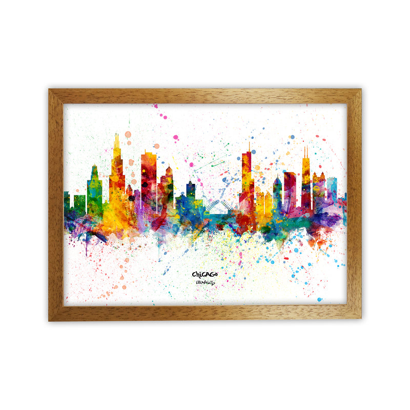 Chicago Illinois Skyline Splash Art Print by Michael Tompsett Oak Grain