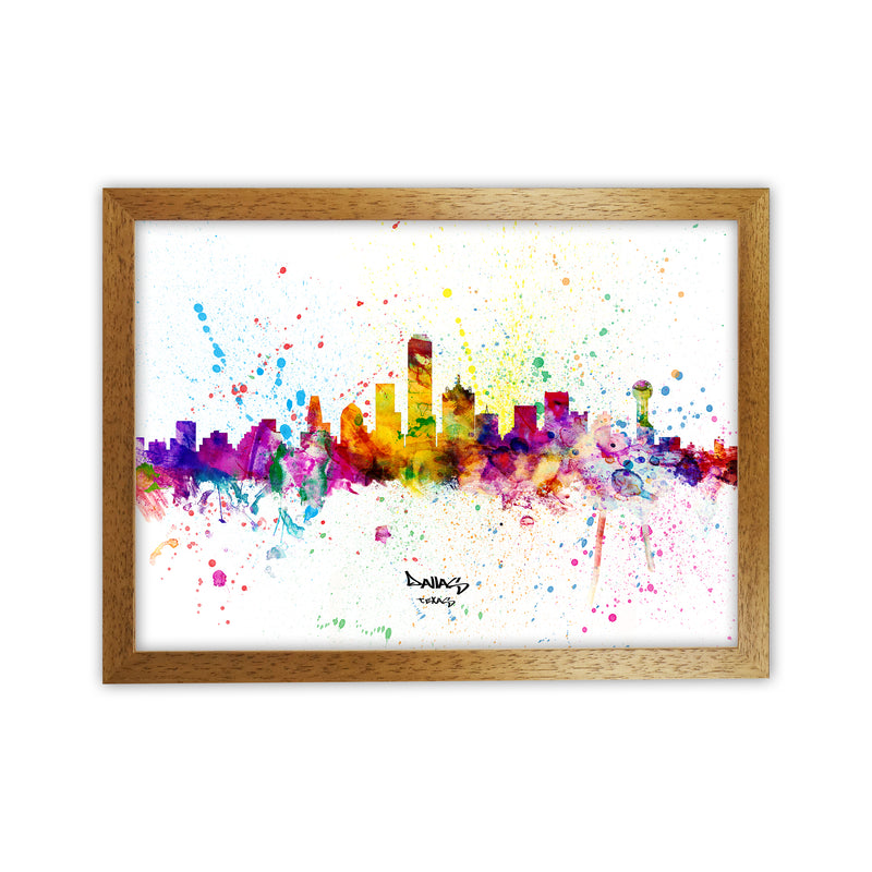 Dallas Texas Skyline Splash Art Print by Michael Tompsett Oak Grain