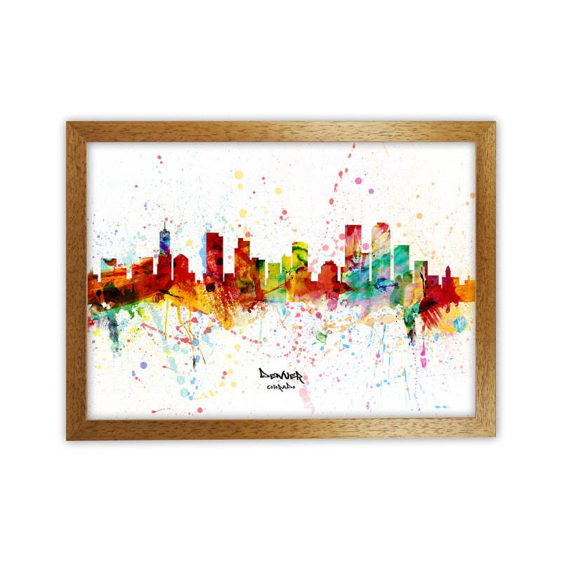Denver Colorado Skyline Splash Art Print by Michael Tompsett Oak Grain