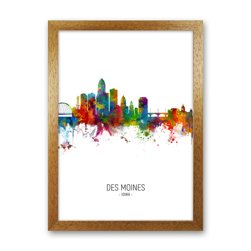 Des Moines Iowa Skyline Portrait Art Print by Michael Tompsett Oak Grain