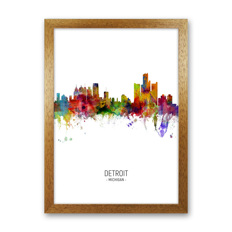 Detroit Michigan Skyline Portrait Art Print by Michael Tompsett Oak Grain
