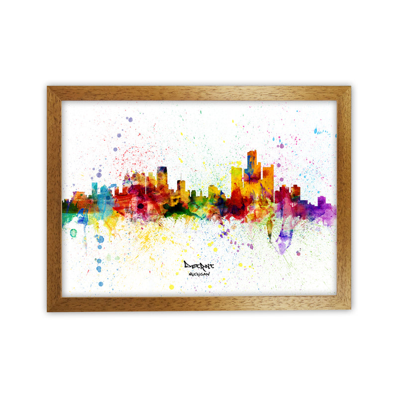 Detroit Michigan Skyline Splash Art Print by Michael Tompsett Oak Grain