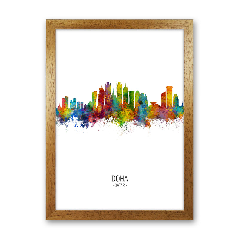 Doha Qatar Skyline Portrait Art Print by Michael Tompsett Oak Grain