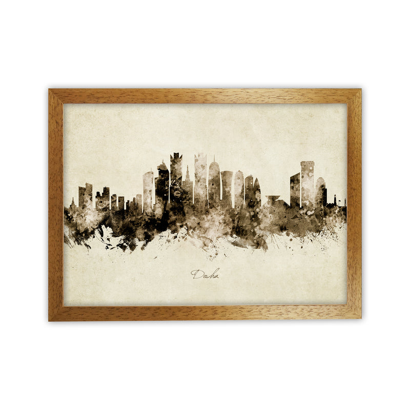 Doha Qatar Skyline Vintage Art Print by Michael Tompsett Oak Grain