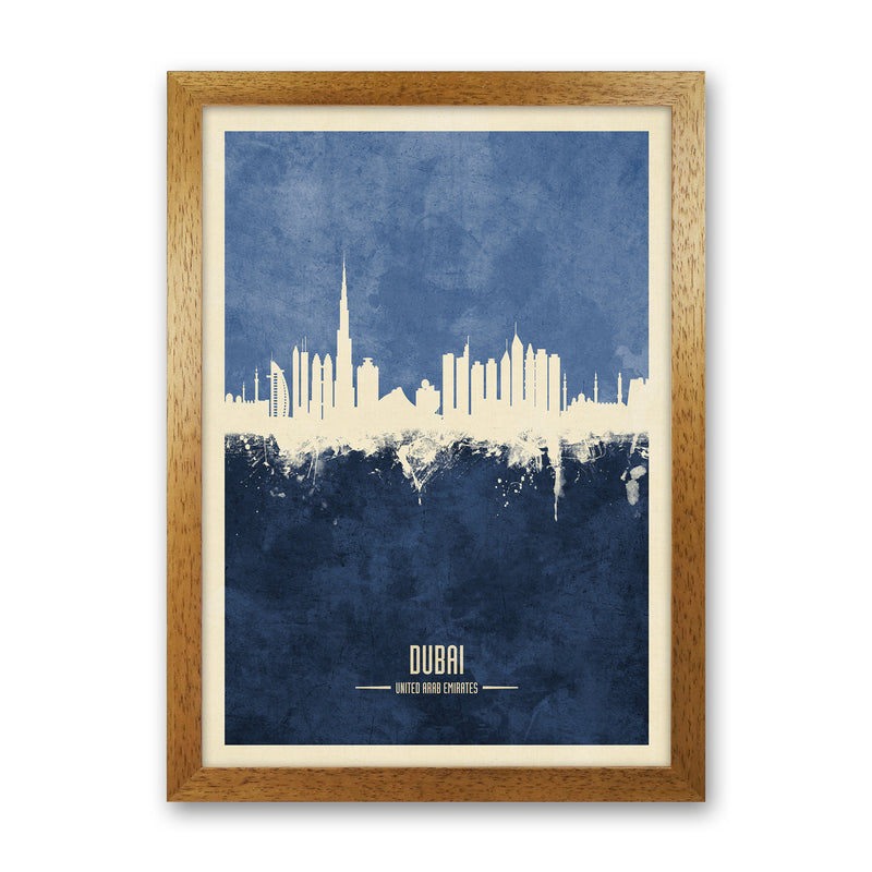 Dubai Uae Skyline Portrait Navy Art Print by Michael Tompsett Oak Grain
