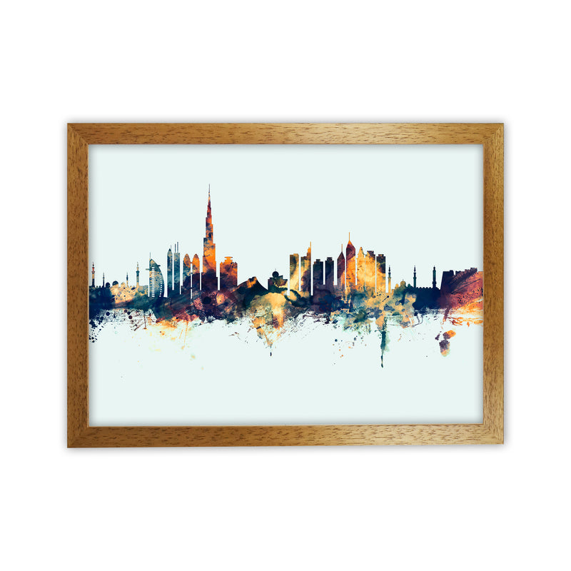 Dubai United Arab Emirates Skyline Blue Orange Art Print by Michael Tompsett Oak Grain