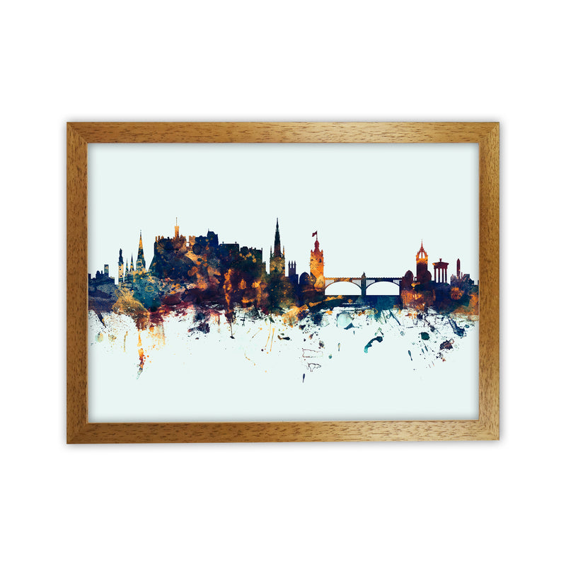 Edinburgh Scotland Skyline Blue Orange Art Print by Michael Tompsett Oak Grain