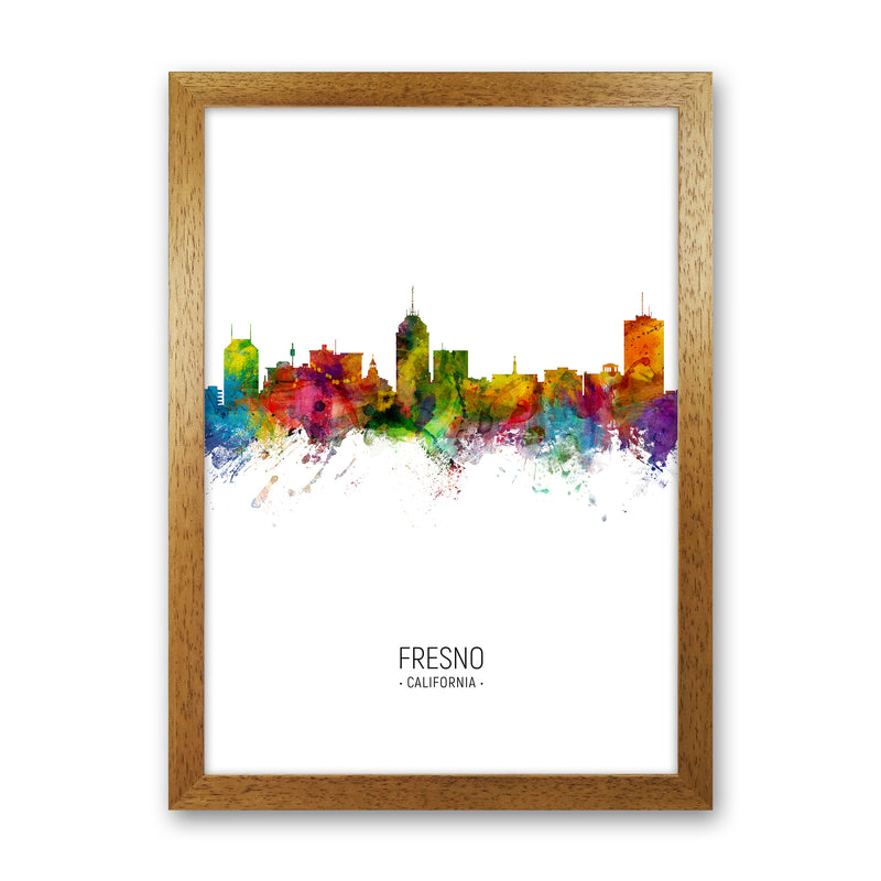 Fresno California Skyline Portrait Art Print by Michael Tompsett Oak Grain