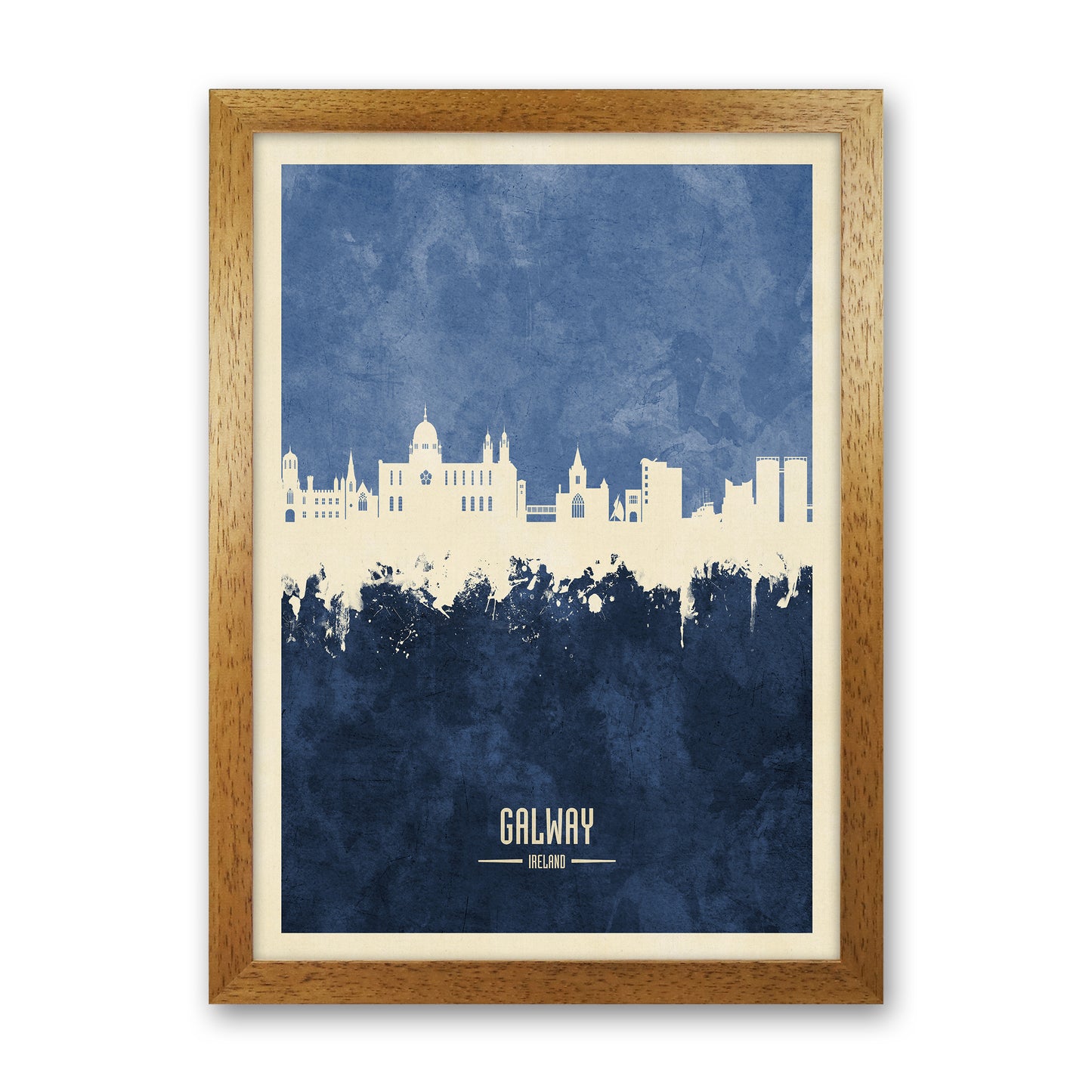 Galway Ireland Skyline Portrait Navy Art Print by Michael Tompsett Oak Grain
