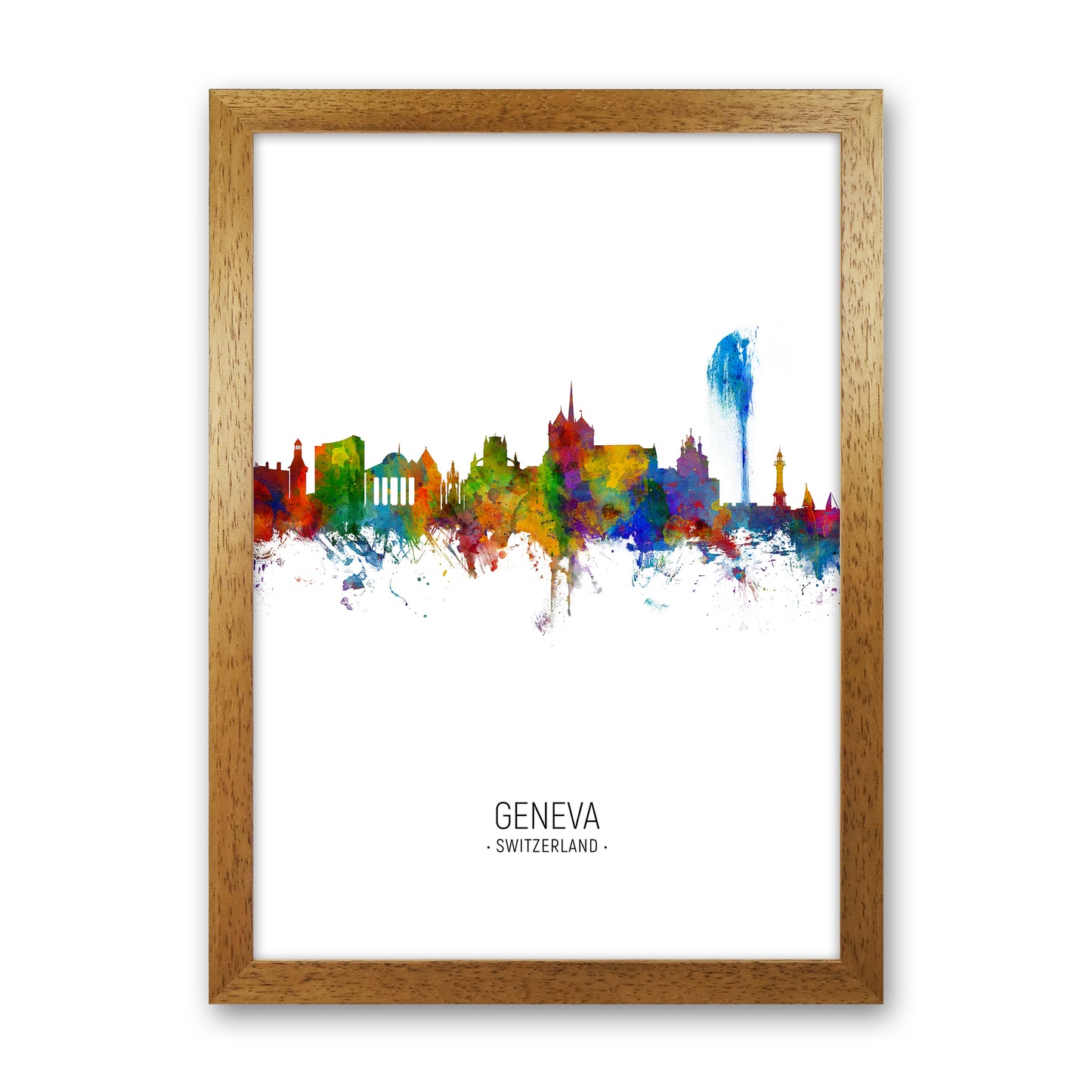 Geneva Switzerland Skyline Portrait Art Print by Michael Tompsett Oak Grain