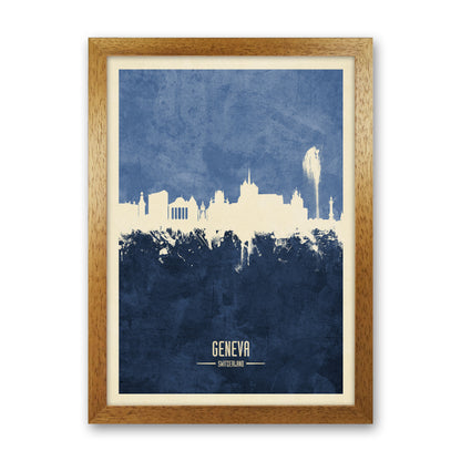 Geneva Switzerland Skyline Portrait Navy Art Print by Michael Tompsett Oak Grain